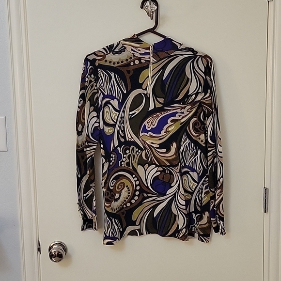 Chico's Retro Psychedelic Long Sleeve High Neck MOD Blouse - Picture 5 of 9